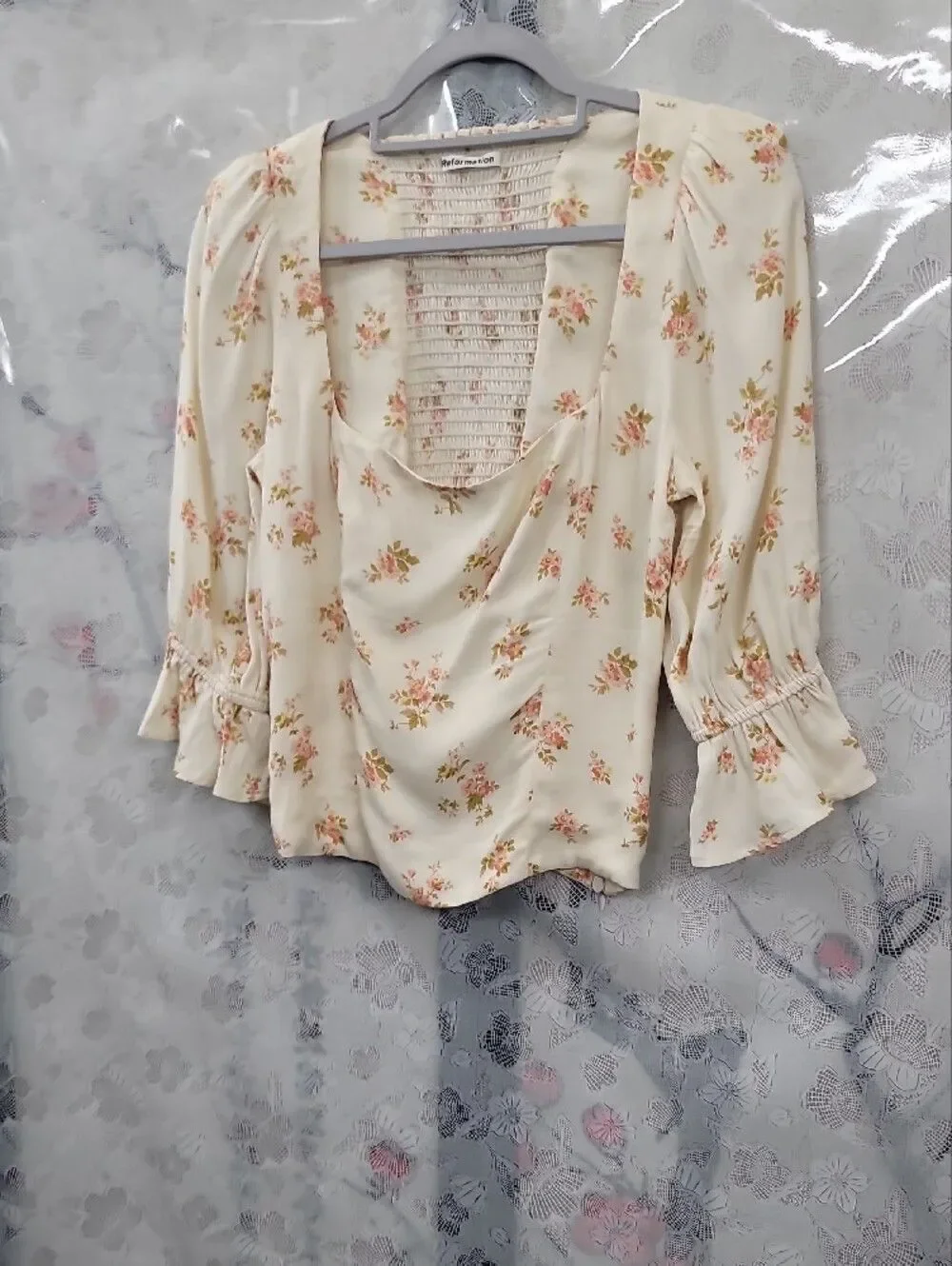 Reformation Ana Floral Square-Neck Blouse Size 6